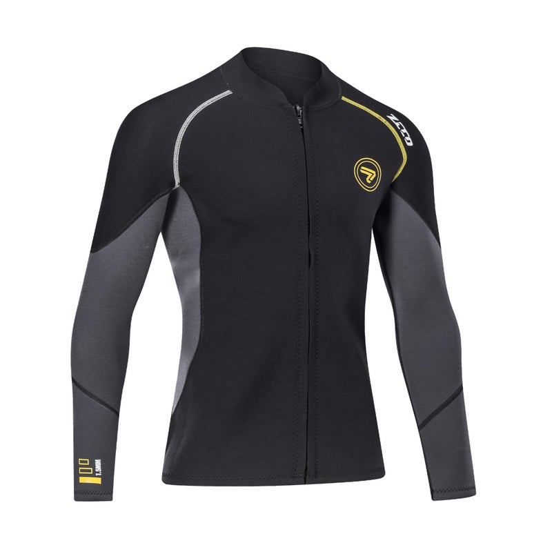 ZCCO Wetsuit Top Men's 1.5mm Neoprene Wetsuits Jacket,Front Zipper Long Sleeves Diving Suit for Swimming,Snorkeling,Surfing,Scuba Diving (Black, 2XL) - Image 2